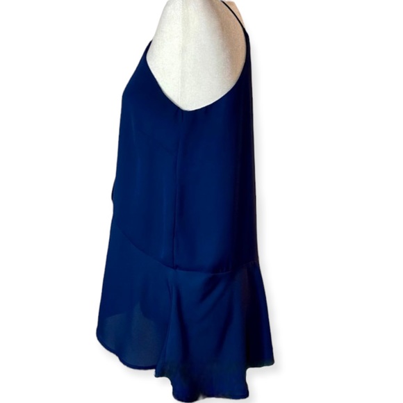 Alya Deep Blue Wrap Style Spaghetti Strap V-neck Ruffled Cami Top Size Medium - Picture 2 of 8